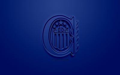 Rosario Central, cr&#233;atrice du logo 3D, fond bleu, 3d embl&#232;me, l&#39;Argentin du club de football, Superliga en Argentine, &#224; Rosario, en Argentine, art 3d, Primera Division, le football, la Premi&#232;re Division, &#233;l&#233;gant logo 3d, 
