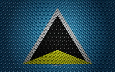 Flag of Saint Lucia, 4k, creative art, metal mesh texture, Saint Lucia flag, national symbol, metal flag, Saint Lucia, North America, flags of North America countries