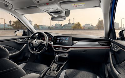 2019, Skoda Scala, interior, 4k, view inside, front panel, new Scala, Czech cars