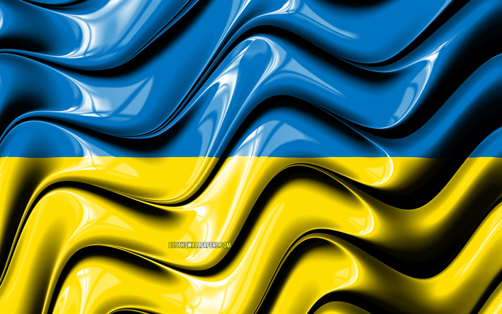 العلم الأوكراني, 4k, أوروبا, الرموز الوطنية, علم أوكرانيا, الفن 3D, أوكرانيا, البلدان الأوروبية, أوكرانيا 3D العلم