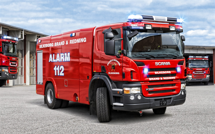 Scania P380, camion de pompiers, l&#39;incendie de moteur de v&#233;hicule, de lutte contre l&#39;incendie, camion sp&#233;cial, Scania