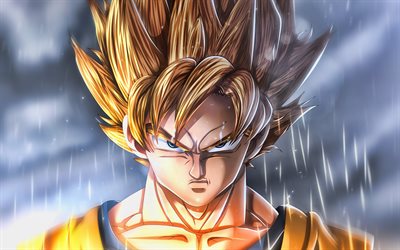 Golden Goku, close-up, Goku SSJ3, strålar, Dragon Ball Super, konstverk, manga, DBS, Son-Goku