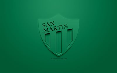 San Martin de San Juan, creative 3D logo, green background, 3d emblem, Argentinean football club, Superliga Argentina, San Juan, Argentina, 3d art, Primera Division, football, First Division, stylish 3d logo