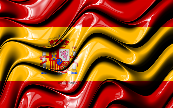 Bandeira espanhola, 4k, Europa, s&#237;mbolos nacionais, Bandeira da Espanha, Arte 3D, Espanha, Pa&#237;ses europeus, Espanha 3D bandeira