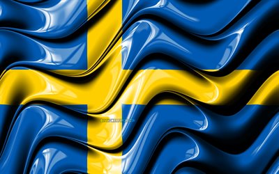 Bandeira sueca, 4k, Europa, s&#237;mbolos nacionais, Bandeira da Su&#233;cia, Arte 3D, Su&#233;cia, Pa&#237;ses europeus, Su&#233;cia 3D bandeira