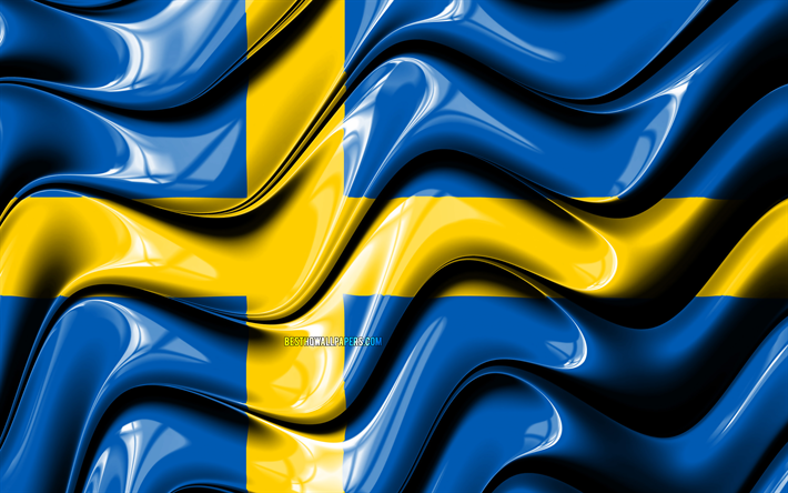 العلم السويدي, 4k, أوروبا, الرموز الوطنية, علم السويد, الفن 3D, السويد, البلدان الأوروبية, السويد 3D العلم
