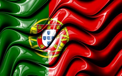 Portekizce bayrak, 4k, Avrupa, ulusal semboller, Portekiz Bayrağı, 3D sanat, Portekiz, Avrupa &#252;lkeleri, Portekiz 3D bayrak