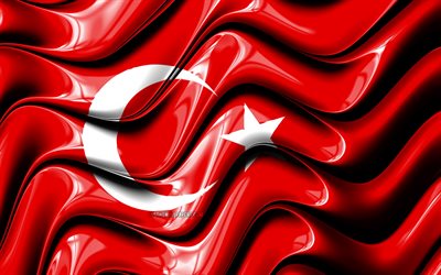 Turkin lippu, 4k, Euroopassa, kansalliset symbolit, Lippu Turkki, 3D art, Turkki, Euroopan maissa, Turkki 3D-lippu
