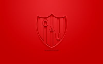 Union de Santa Fe, creative 3D logo, red background, 3d emblem, Argentinean football club, Superliga Argentina, Santa Fe, Argentina, 3d art, Primera Division, football, First Division, stylish 3d logo