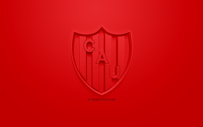Union de Santa Fe, creative 3D logo, red background, 3d emblem, Argentinean football club, Superliga Argentina, Santa Fe, Argentina, 3d art, Primera Division, football, First Division, stylish 3d logo