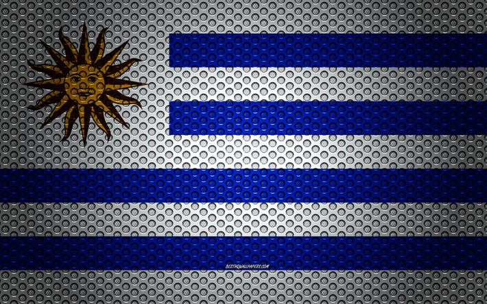 flagge von uruguay, 4k -, kunst -, metall-textur, die uruguayische flagge, nationales symbol, uruguay, s&#252;d-amerika, flaggen s&#252;damerika l&#228;nder