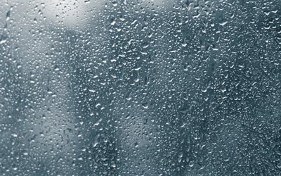 الزجاج مع قطرات الماء, 4k, الأمطار, خلفيات الزجاج, قطرات المطر الملمس, ماكرو, قطرات المطر خلفيات