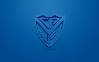 Velez Sarsfield, creative 3D logo, blue background, 3d emblem, Argentinean football club, Superliga Argentina, Buenos Aires, Argentina, 3d art, Primera Division, football, First Division, stylish 3d logo