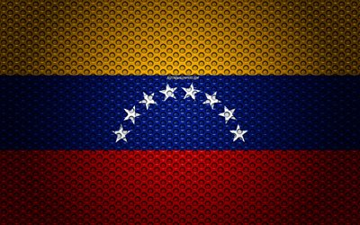G&#252;ney Amerika &#252;lkelerinden Venezuela, 4k, yaratıcı sanat bayrağı, metal mesh dokusu, Venezuela bayrak, ulusal sembol, Venezuela, G&#252;ney Amerika, bayrak