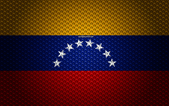 Venezuelan lipun alla, 4k, creative art, metalli mesh rakenne, Venezuelan lippu, kansallinen symboli, Venezuela, Etel&#228;-Amerikassa, liput Etel&#228;-Amerikan maissa
