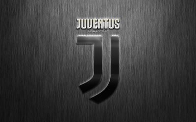 Juventus FC, Italiensk fotboll club, elegant metall-logotyp, emblem, kreativa gr&#229; bakgrund, Juventus nya logotyp, Turin, Italien, Serie A, fotboll, Juve