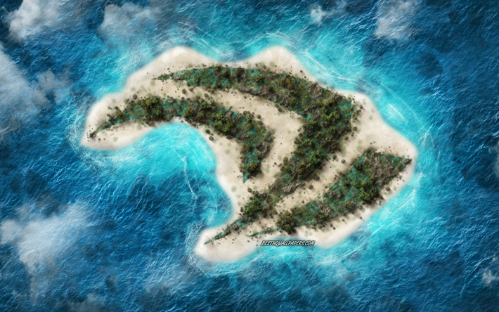 Nvidia, criativo logotipo, ilha tropical, emblema, oceano, o logotipo