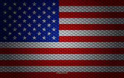 Flag of USA, 4k, creative art, metal mesh texture, USA flag, national symbol, metal flag, USA, North America, flags of North America countries, US national flag