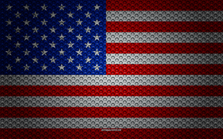 Bandera de los EEUU, 4k, arte creativo, malla de metal textura, la bandera de estados UNIDOS, s&#237;mbolo nacional, el metal de la bandera, estados UNIDOS, Am&#233;rica del Norte, las banderas de los pa&#237;ses de Am&#233;rica del Norte, NOS de la bande