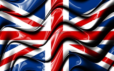 العلم البريطاني, 4k, أوروبا, الاتحاد جاك, الرموز الوطنية, علم المملكة المتحدة, الفن 3D, المملكة المتحدة, البلدان الأوروبية, المملكة المتحدة 3D العلم