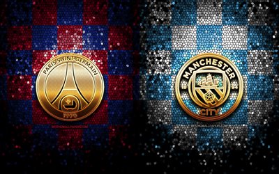 PSG vs Manchester City FC, semi-finals, Champions League 2021, football match, gold logos, Champions League, football, Manchester City FC, PSG, Paris Saint-Germain, PSG vs Man City