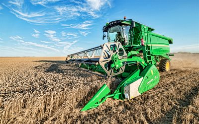 John Deere W550i HillMaster, 4k, combine harvester, 2021 combines, wheat harvest, harvesting concepts, agriculture concepts, John Deere