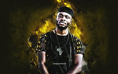 Fuse ODG, British rapper, Nana Richard Abiona, yellow stone background, grunge art