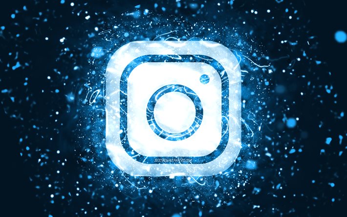 instagram blau logo, 4k, blaue neonlichter, kreativ, blau abstrakte hintergrund, instagram-logo, soziales netzwerk, instagram