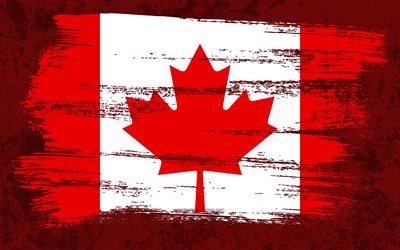 4k, Flag of Canada, grunge flags, North American countries, national symbols, brush stroke, Canadian flag, grunge art, Canada flag, North America, Canada