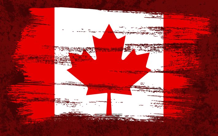 4k, Kanada Bayrağı, grunge bayrakları, Kuzey Amerika ülkeleri, ulusal semboller, fırça darbesi, Kanada bayrağı, grunge sanatı, Kuzey Amerika, Kanada