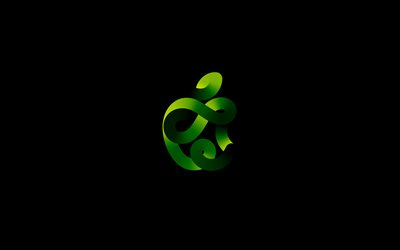 Apple lime logo, 4k, minimalismi, musta tausta, Applen abstrakti logo, Apple 3D logo, luova, Apple