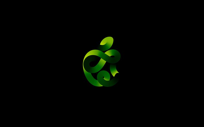 Logo apple lime, 4k, minimalisme, fond noir, logo abstrait Apple, logo Apple 3D, cr&#233;atif, Apple