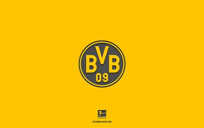 Borussia Dortmund, keltainen tausta, Saksan jalkapallojoukkue, Borussia Dortmundin tunnus, Bundesliga, Saksa, jalkapallo, Borussia Dortmund -logo