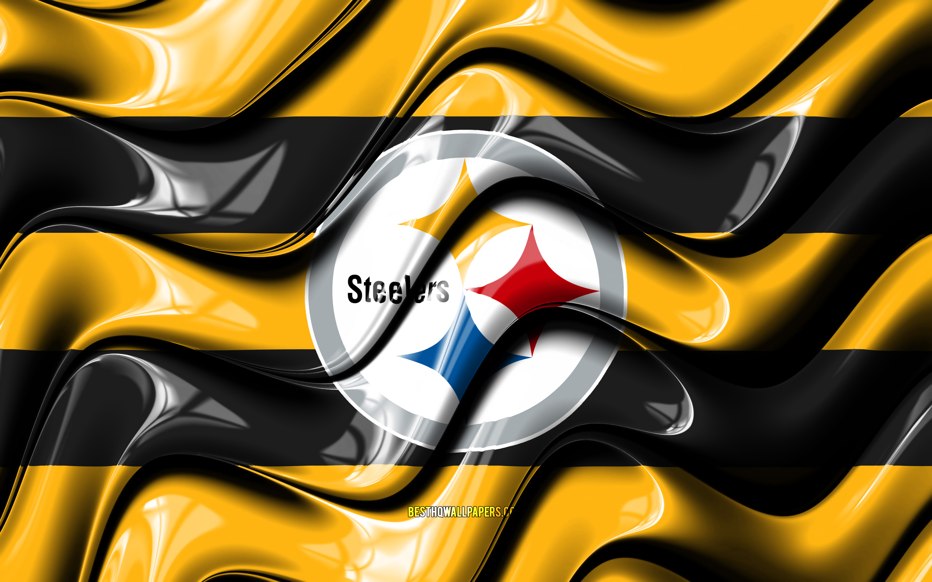 Download Wallpapers Pittsburgh Steelers Flag 4k Yellow An Black 3d Waves Nfl American