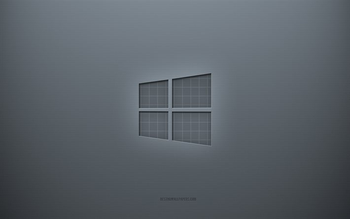 Logo Windows 10, fond cr&#233;atif gris, embl&#232;me Windows 10, texture de papier gris, Windows 10, fond gris, logo 3D Windows 10, Windows