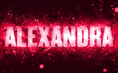 Joyeux anniversaire Alexandra, 4k, n&#233;ons roses, nom d&#39;Alexandra, cr&#233;atif, Alexandra Happy Birthday, Alexandra Birthday, noms f&#233;minins am&#233;ricains populaires, photo avec le nom d&#39;Alexandra, Alexandra