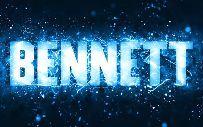 Happy Birthday Bennett, 4k, blue neon lights, Bennett name, creative, Bennett Happy Birthday, Bennett Birthday, popular american male names, picture with Bennett name, Bennett