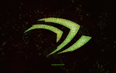 Logo glitter Nvidia, sfondo nero, logo Nvidia, arte glitter verde, Nvidia, arte creativa, logo glitter verde Nvidia