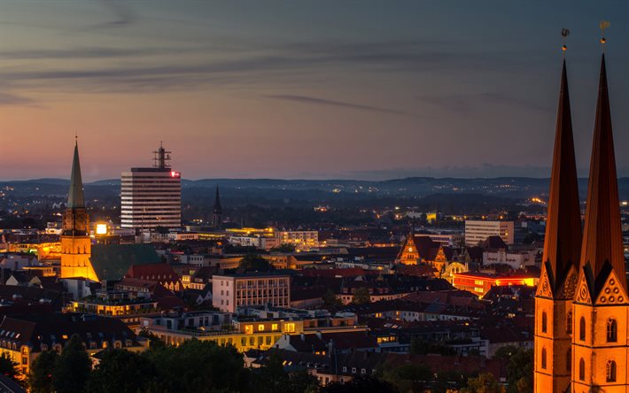 Bielefeld, 4k, nightscapes, cityscapes, german cities, Europe, Germany, Cities of Germany, Bielefeld Germany