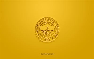Fenerbahce Basketball, creative 3D logo, yellow background, 3d emblem, Turkish basketball team, Turkish League, Istanbul, Turkey, 3d art, basketball, Fenerbahce Basketball 3d logo
