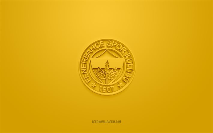 Fenerbahce Basketball, creative 3D logo, yellow background, 3d emblem, Turkish basketball team, Turkish League, Istanbul, Turkey, 3d art, basketball, Fenerbahce Basketball 3d logo