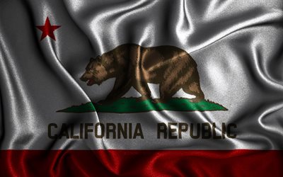 Kaliforniens flagga, 4k, v&#229;giga sidenflaggor, amerikanska stater, USA, tygflaggor, 3D-konst, Kalifornien, Kaliforniens 3D-flagga