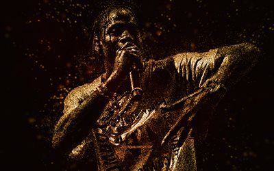 Travis Scott, arte com glitter dourado, fundo preto, rapper americano, arte de Travis Scott, Jacques Berman Webster