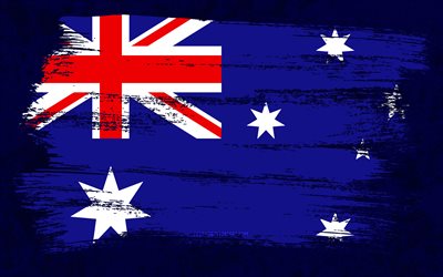 4k, bandiera dell&#39;Australia, bandiere del grunge, paesi dell&#39;Oceania, simboli nazionali, bandiera australiana, pennellata, arte grunge, Oceania, Australia