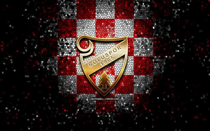 Boluspor FC, glitter logo, 1 Lig, red white checkered background, soccer, turkish football club, Boluspor logo, mosaic art, TFF First League, football, Boluspor