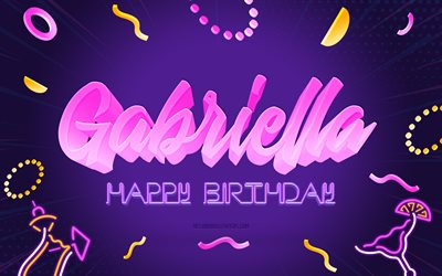Grattis p&#229; f&#246;delsedagen Gabriella, 4k, Purple Party Background, Gabriella, kreativ konst, Grattis p&#229; Gabriella f&#246;delsedag, Gabriella name, Gabriella Birthday, Birthday Party Background