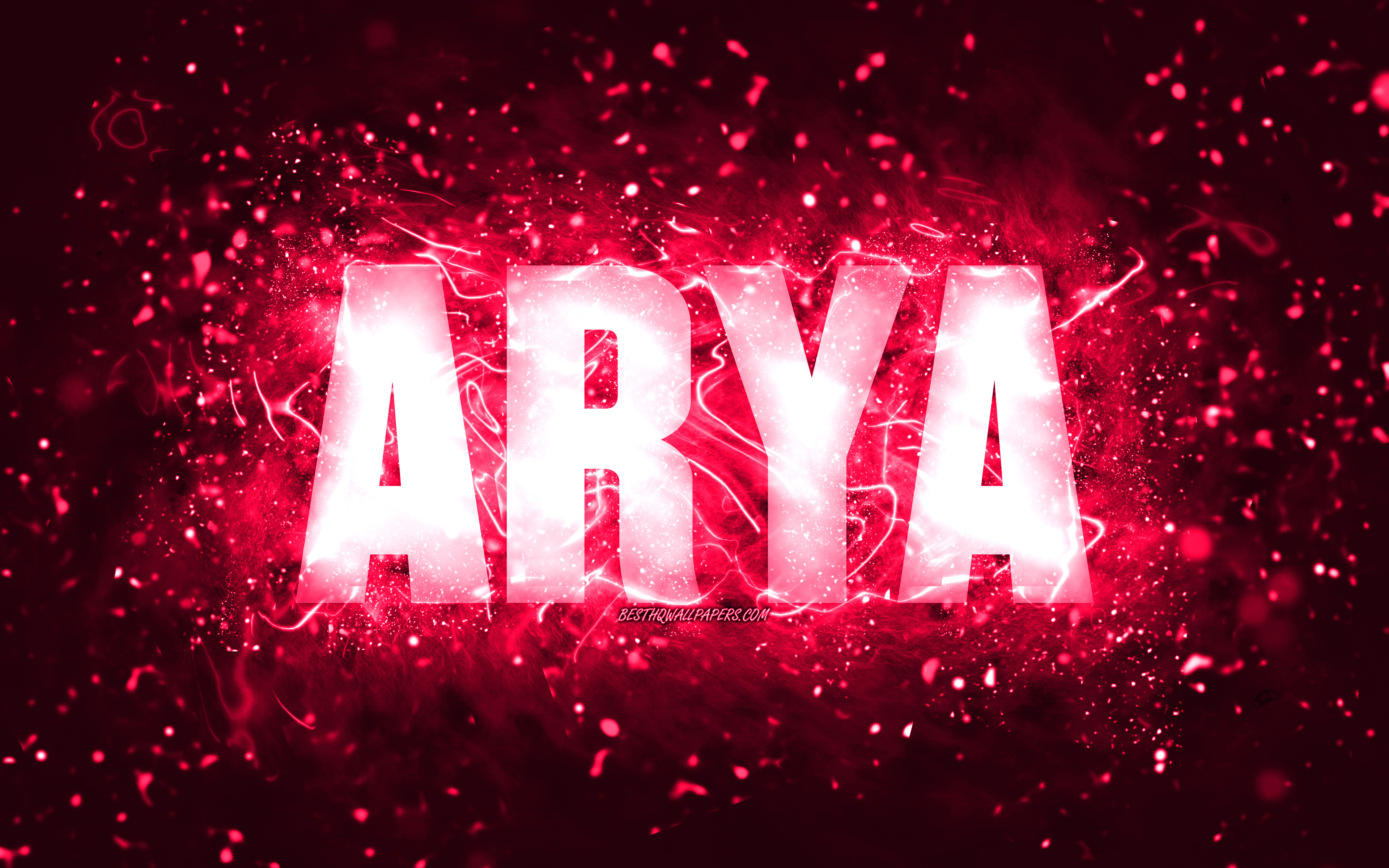 Download wallpapers Happy Birthday Arya, 4k, pink neon lights, Arya name,  creative, Arya Happy Birthday, Arya Birthday, popular american female names,  picture with Arya name, Arya for desktop with resolution 3840x2400. High