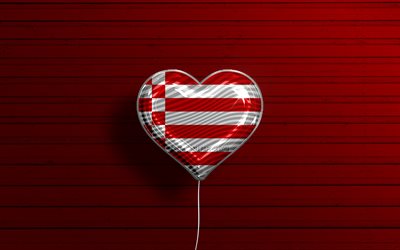 Amo Brema, 4K, palloncini realistici, fondo di legno rosso, Stati della Germania, cuore della bandiera di Brema, bandiera di Brema, palloncino con bandiera, Stati tedeschi, amore di Brema, Germania