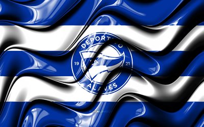 Deportivo Alaves flag, 4k, blue and white 3D waves, LaLiga, spanish football club, Deportivo Alaves FC, football, Deportivo Alaves logo, La Liga, soccer, Deportivo Alaves new logo