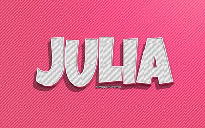 Julia, pink lines background, wallpapers with names, Julia name, female names, Julia greeting card, line art, picture with Julia name